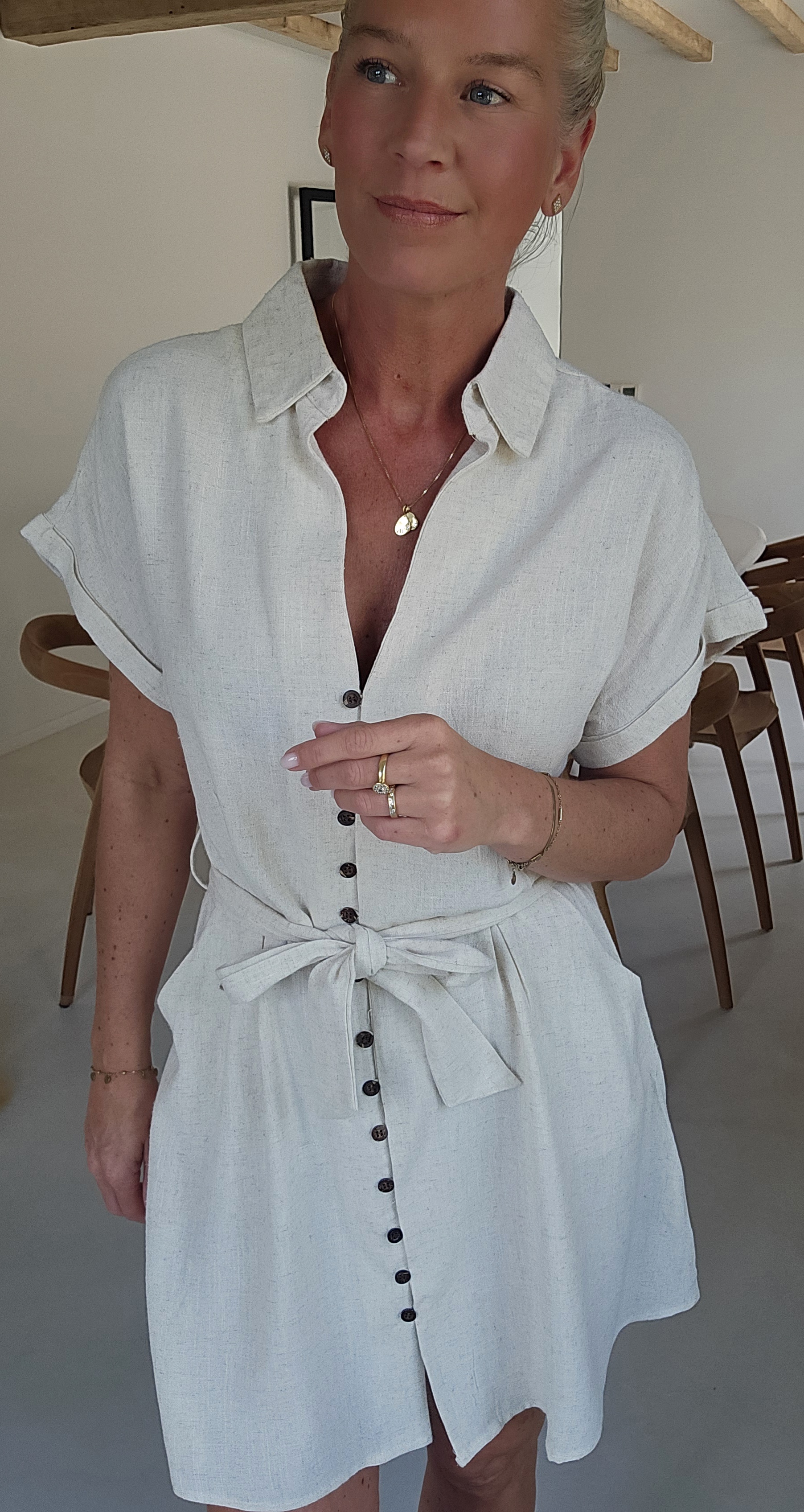 MIKINE viscose linen dress beige