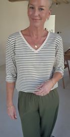 SOPHIA striped v-neck longsleeve khaki