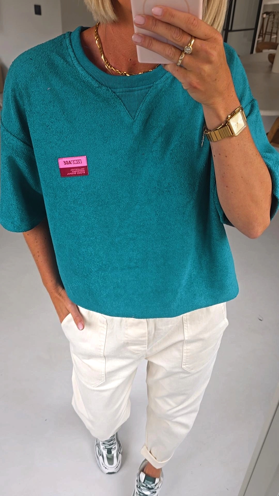 VINTAGE short-sleeved terry sweatshirt teal