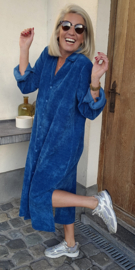 RHEA WINTER soft velvet maxi shirt dress petrol