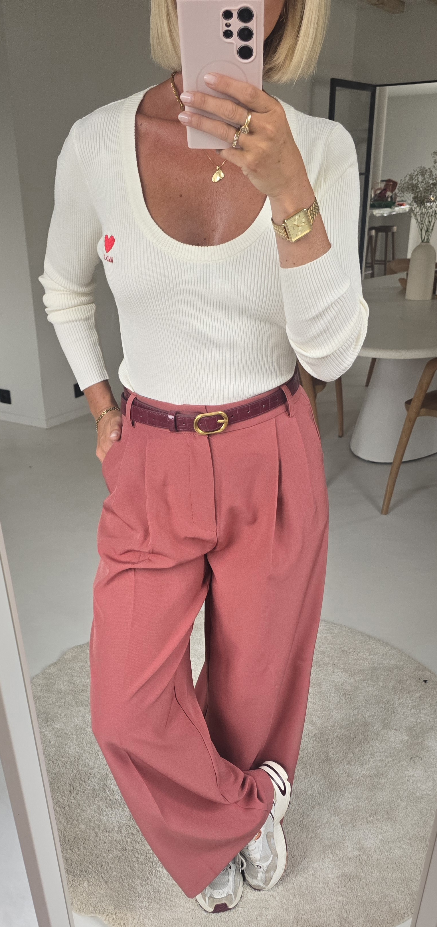 AMOUR warm v-neck longsleeve ecru