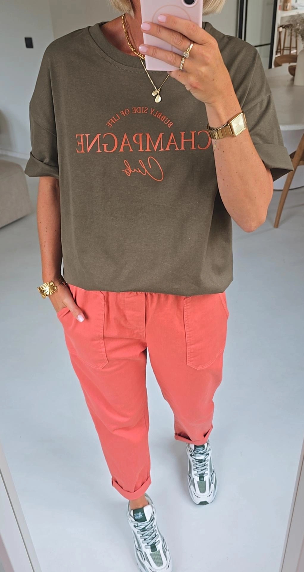 CHAMPAGNE CLUB cotton tee khaki
