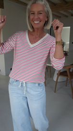 SOPHIA striped v-neck longsleeve fuschia