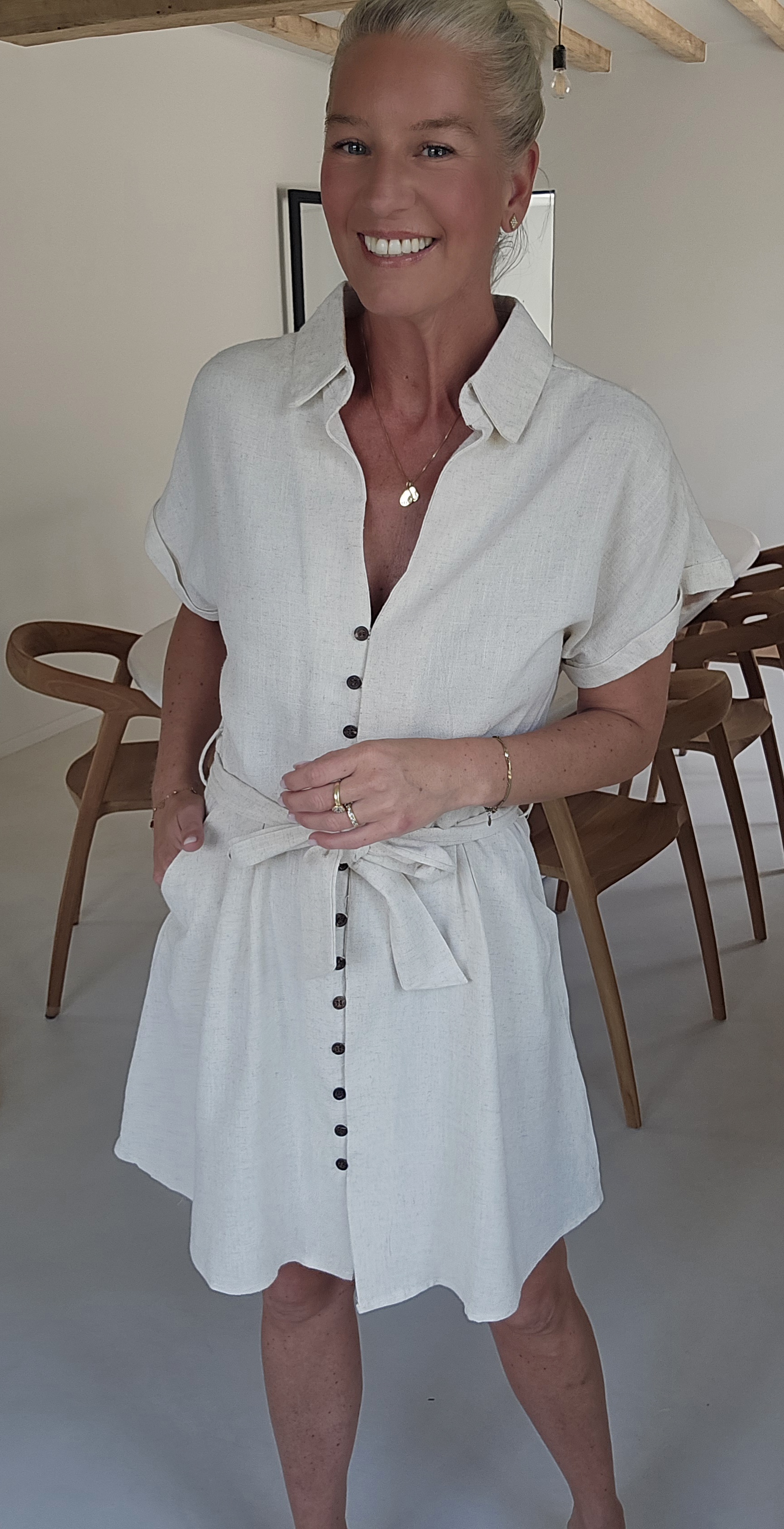 MIKINE viscose linen dress beige