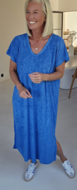 DIDI maxi terry T-shirt dress royal blue v-neck