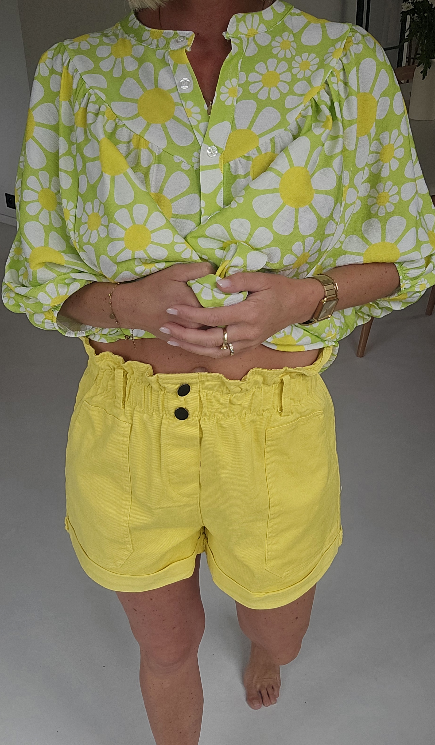 BEVIN cotton paperbag short bright yellow