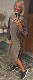 NINI oversized cotton maxi striped shirt dress choco