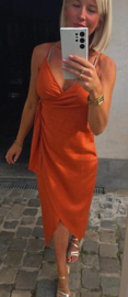 LIZ cotton linen party dress orange