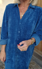 RHEA WINTER soft velvet maxi shirt dress petrol