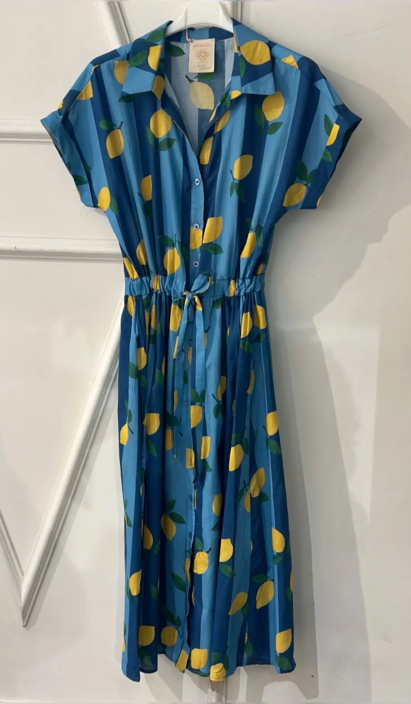 LEMON maxi cotton dress blue