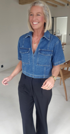 SAM short-sleeved cropped jeans shirt darker blue