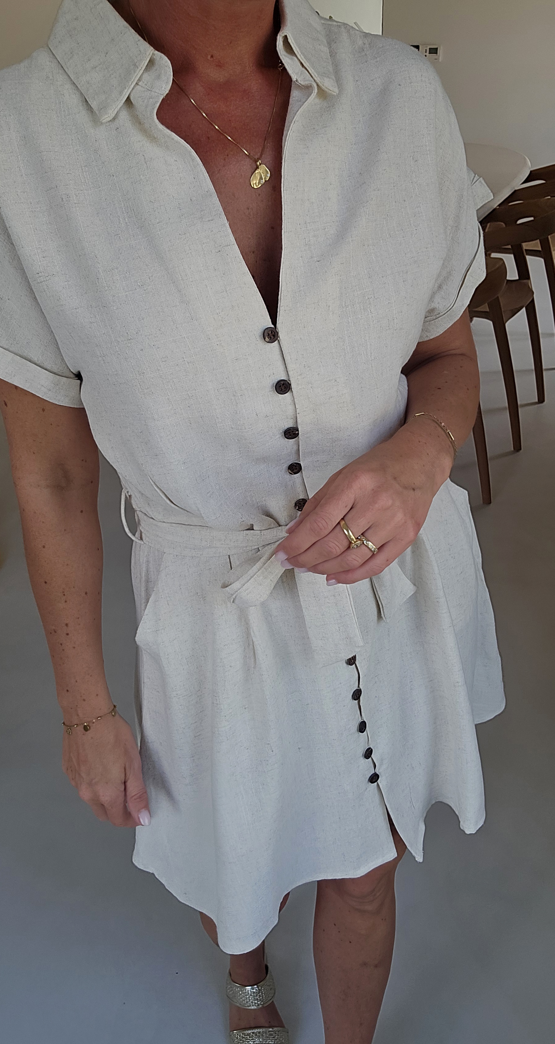 MIKINE viscose linen dress beige