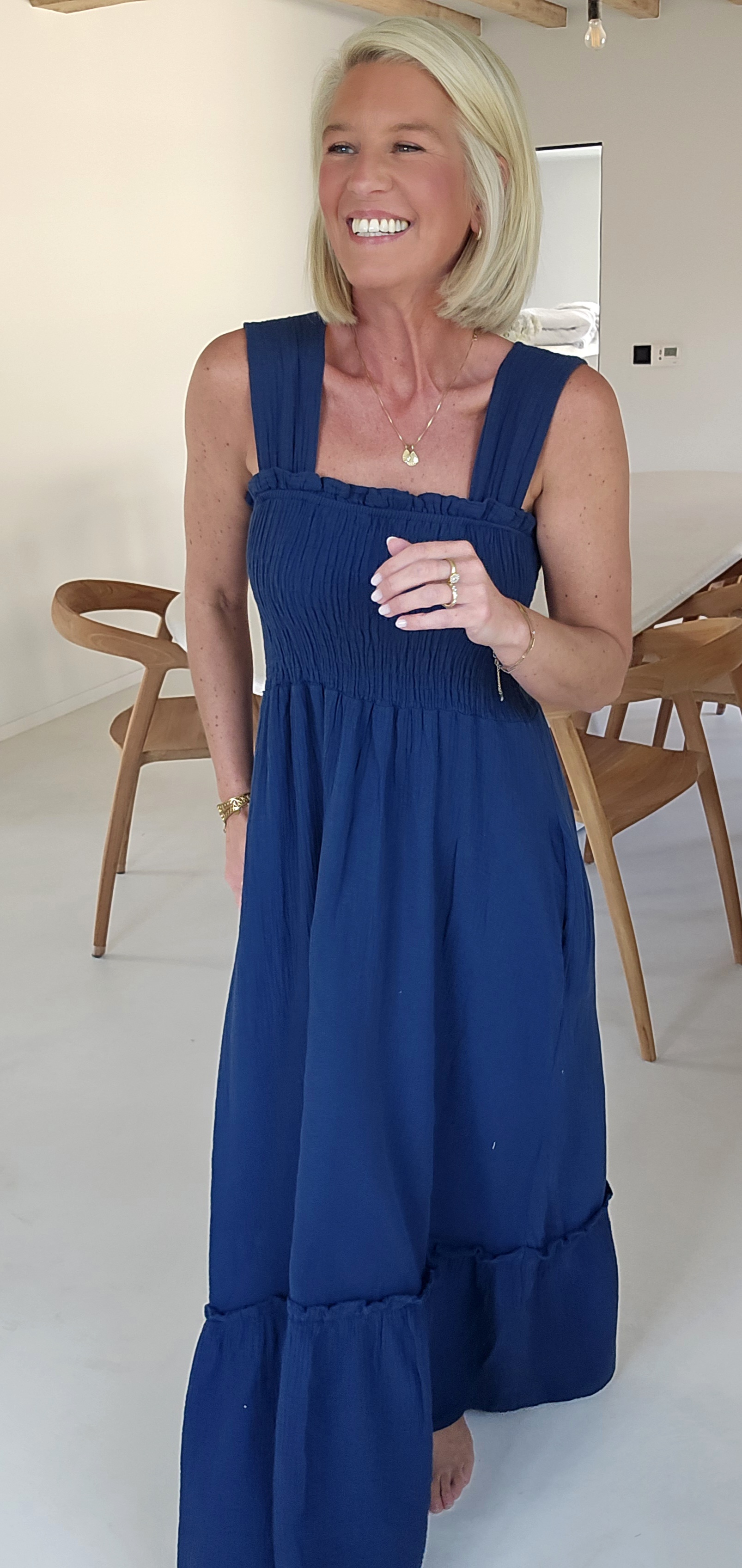 TONIA maxi tetra smock dress navy