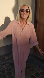 RHEA WINTER soft velvet maxi shirt dress soft pink