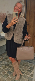MISHA sleeveless faux fur jacket taupe