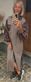 NINI oversized cotton maxi striped shirt dress choco
