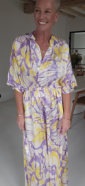 OLIVIA maxi satin dress lilac and yellow