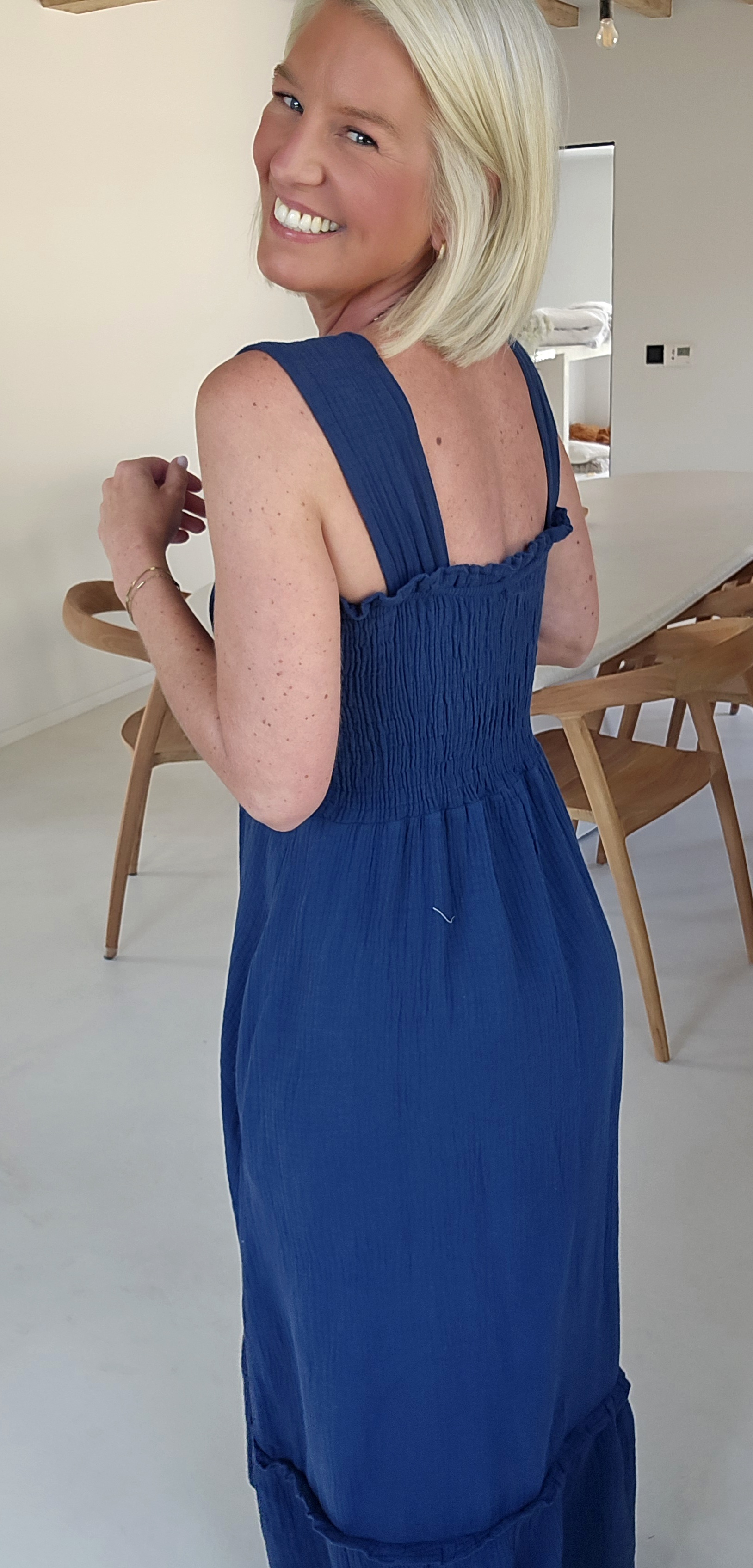 TONIA maxi tetra smock dress navy