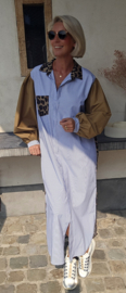 NINI oversized cotton maxi striped shirt dress blue