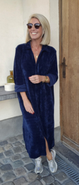 RHEA WINTER soft velvet maxi shirt dress navy