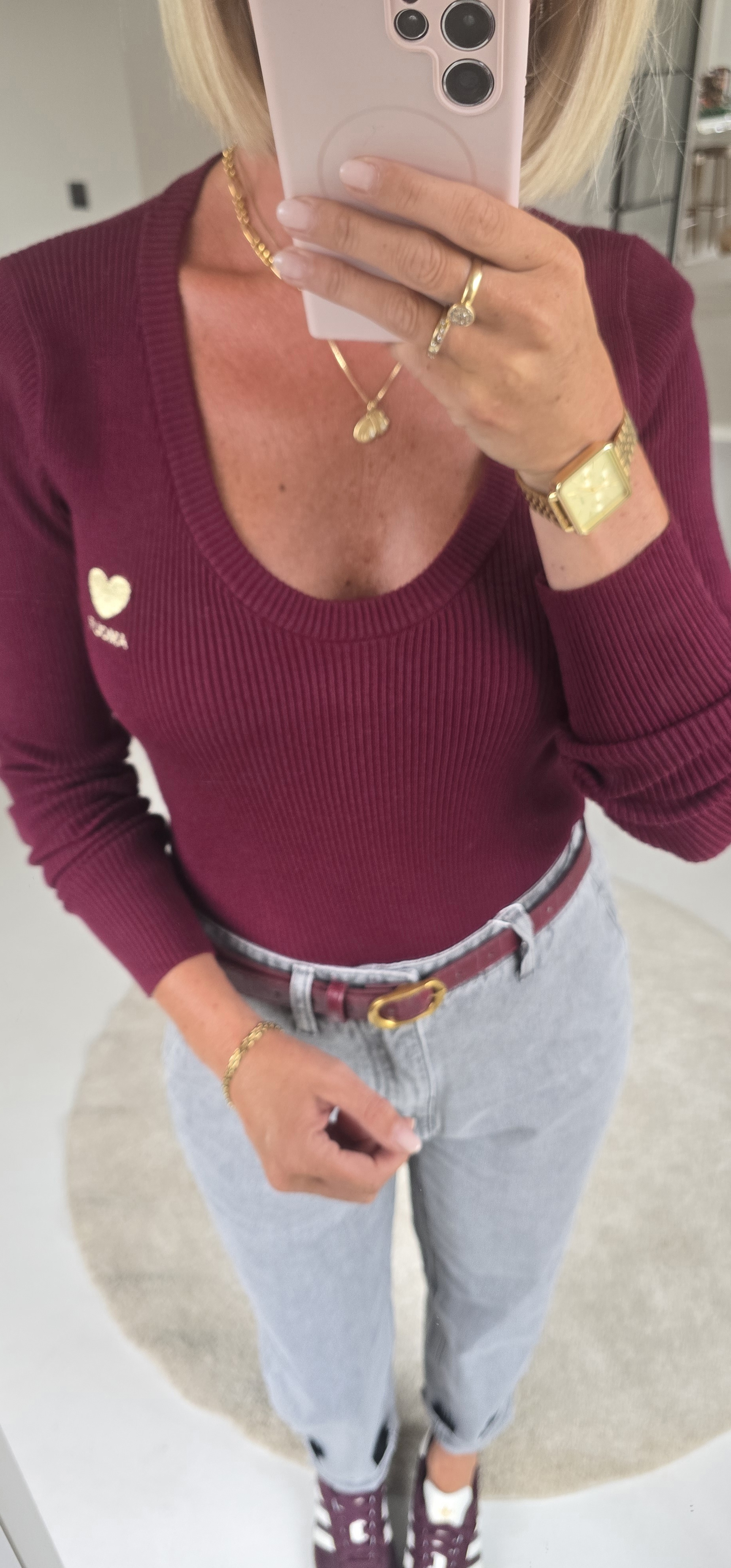 AMOUR warm v-neck longsleeve burgundy