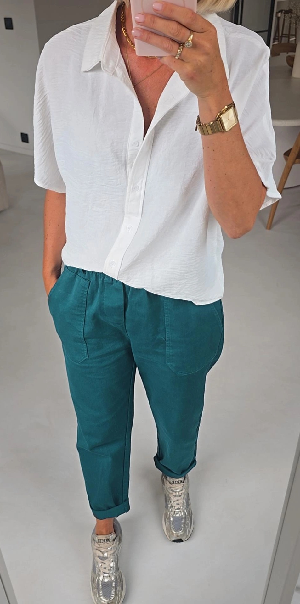 BEVIN cotton paperbag pants teal