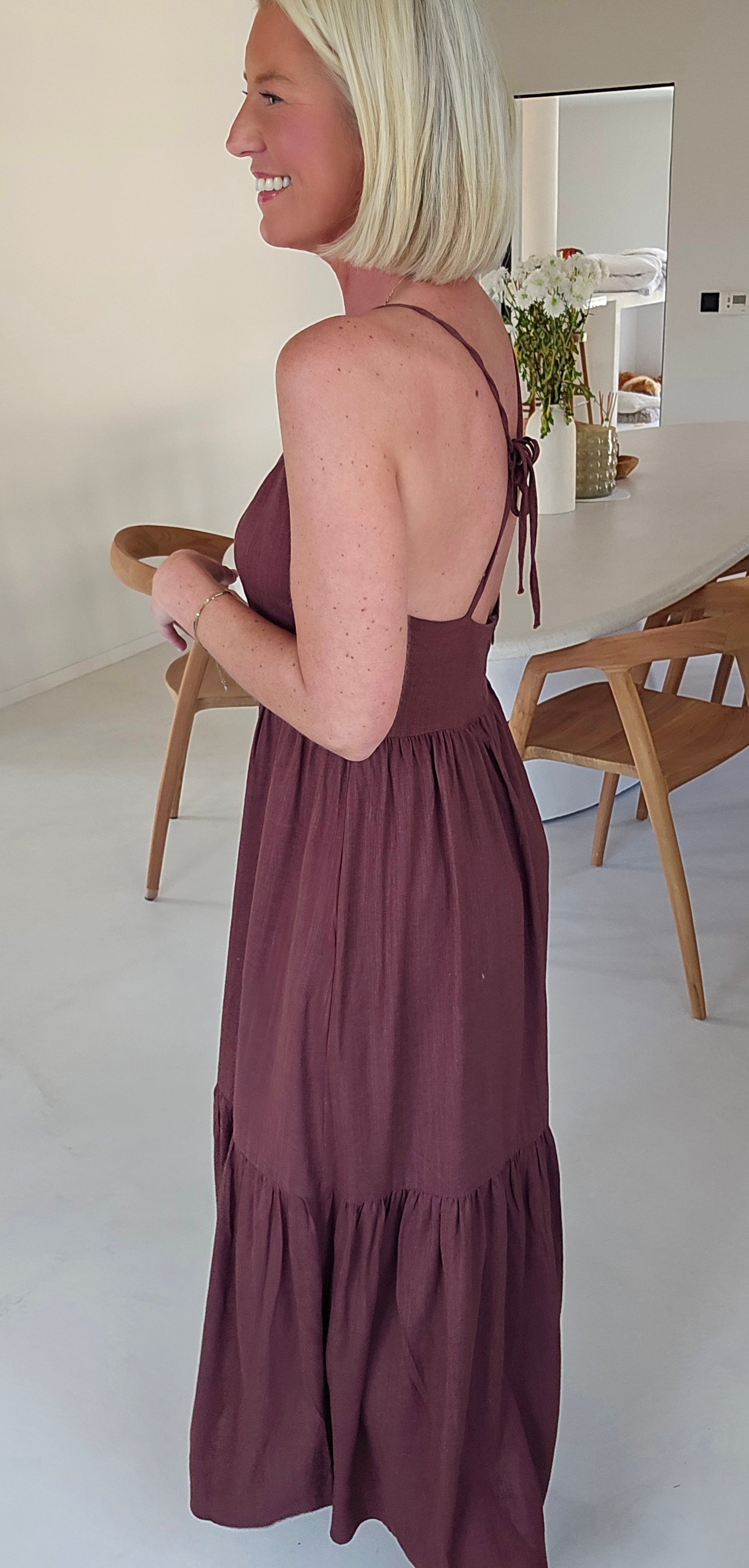 LYDIE maxi linen viscose dress chocolate