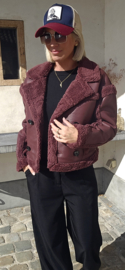 TONIA pu teddy jacket burgundy