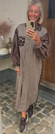 NINI oversized cotton maxi striped shirt dress choco