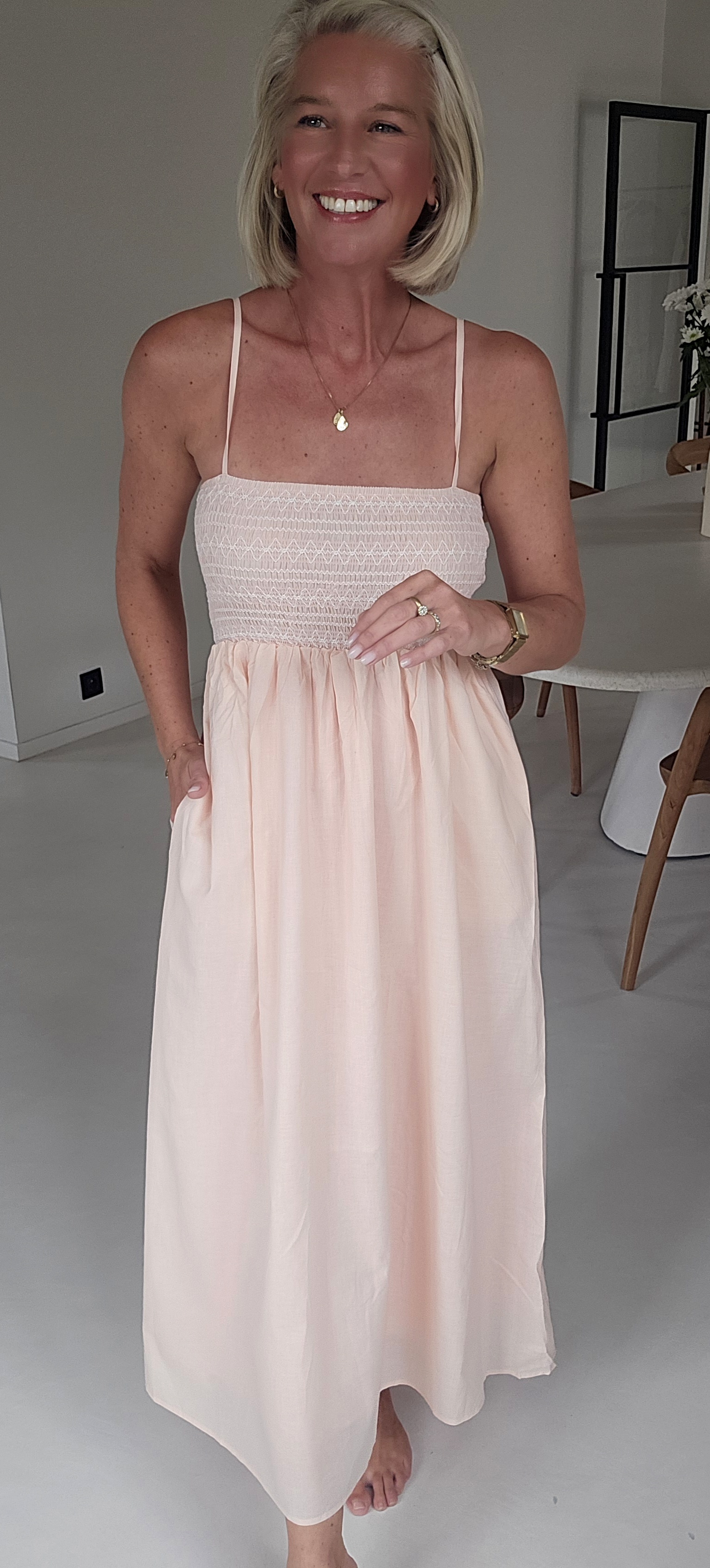 CILIA maxi smock dress soft pink