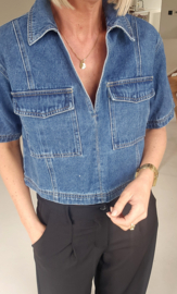 SAM short-sleeved cropped jeans shirt darker blue