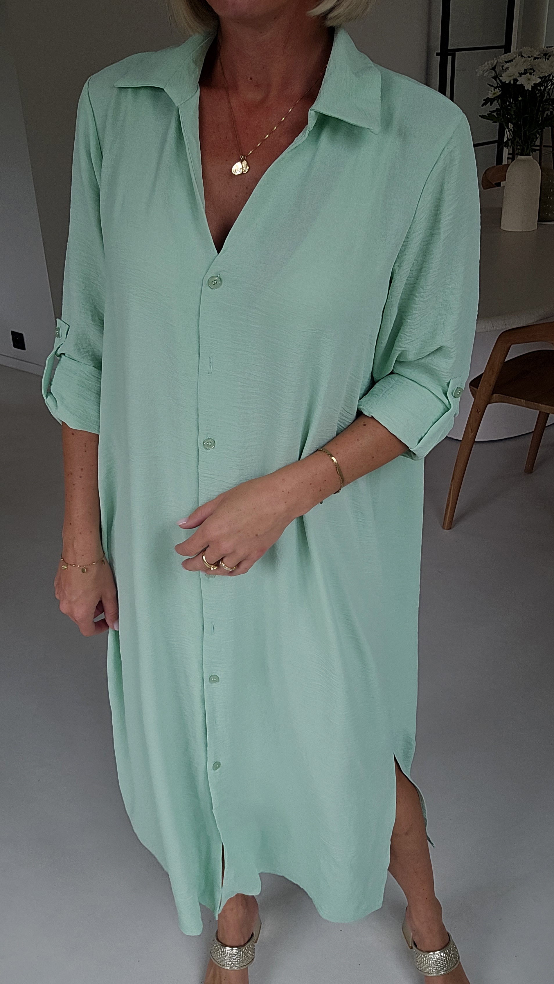 RHEA maxi shirt dress mint