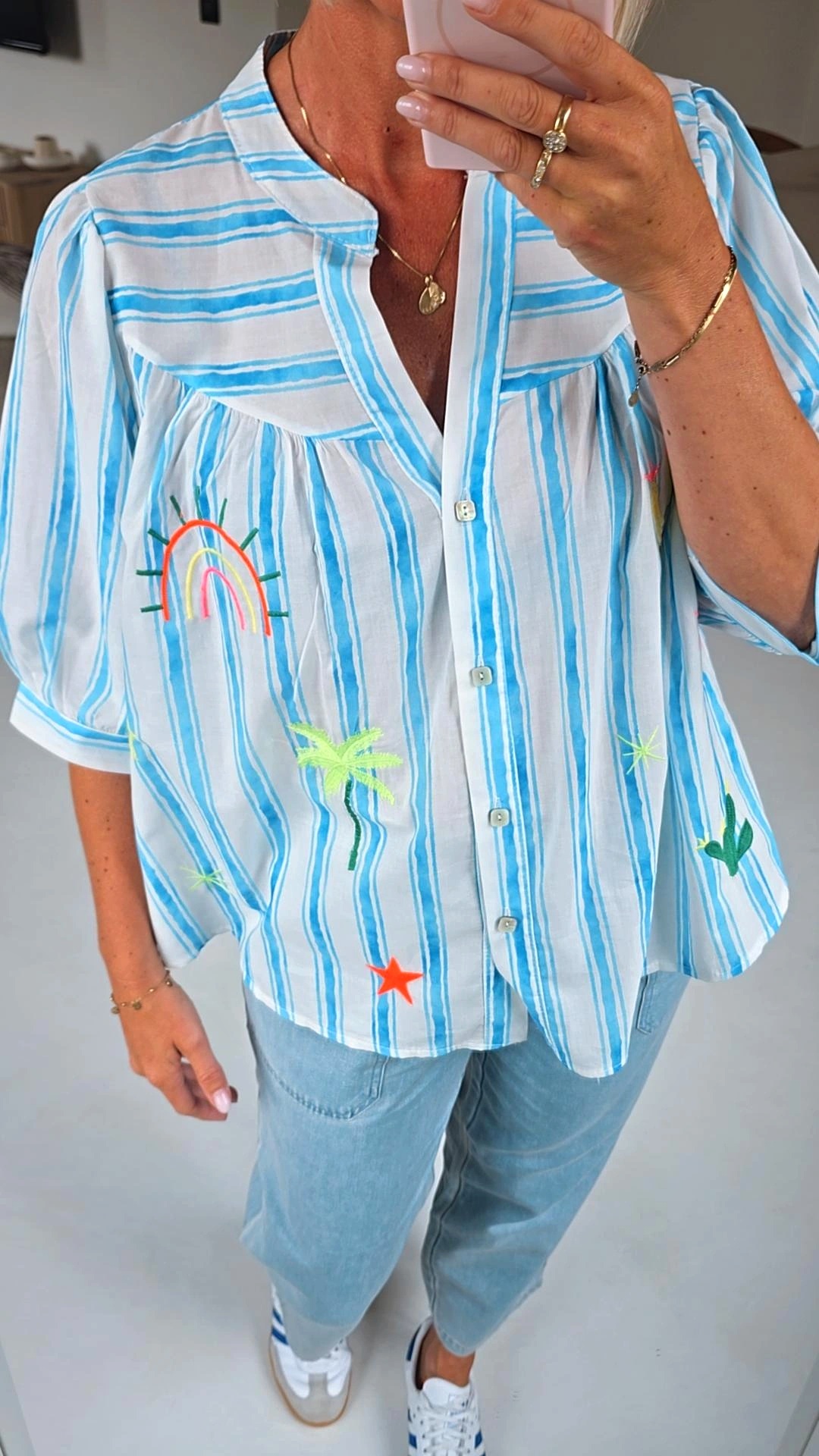 BILLIE striped cotton blouse fresh blue