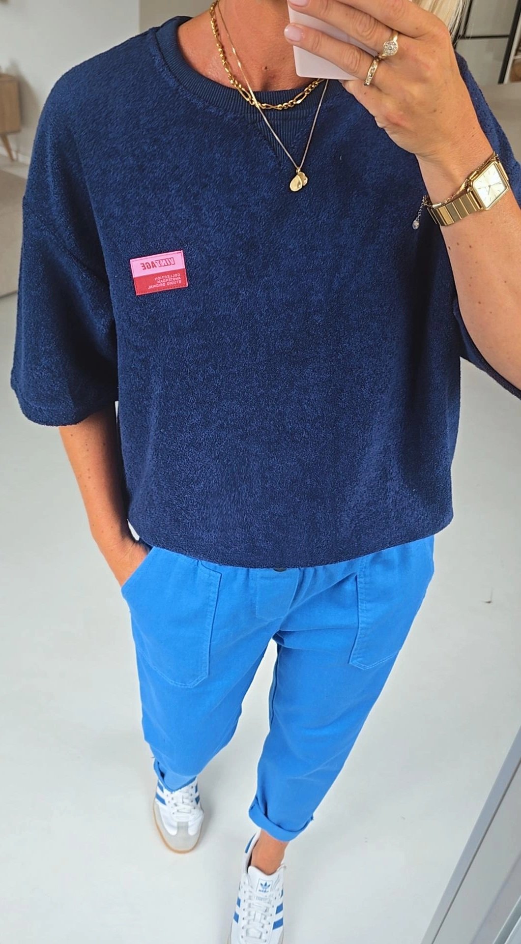 BEVIN cotton paperbag pants kobalt blue
