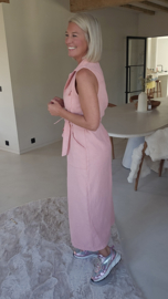 MAXIME denim maxi dress pink