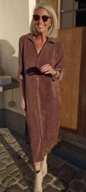 RHEA WINTER soft velvet maxi shirt dress chocolat
