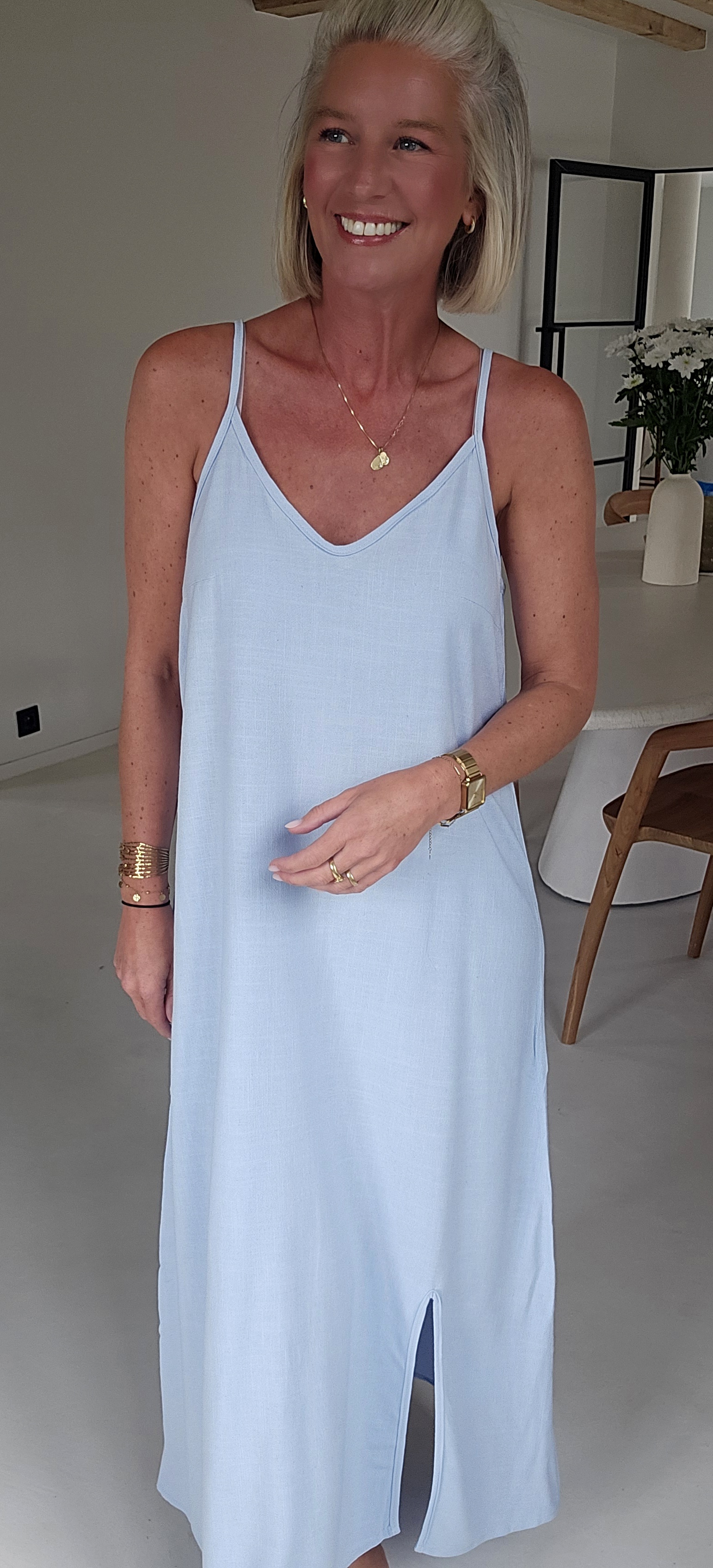 ROMINE maxi viscose linen dress soft blue