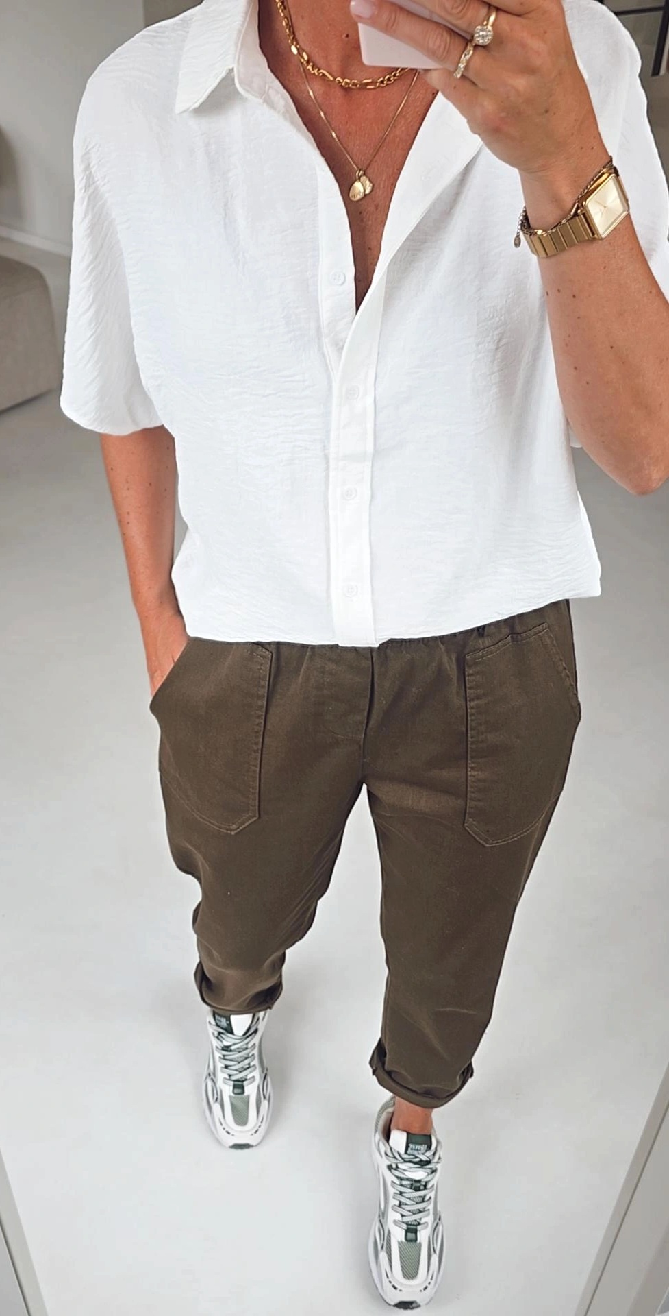 BEVIN cotton paperbag pants dark khaki