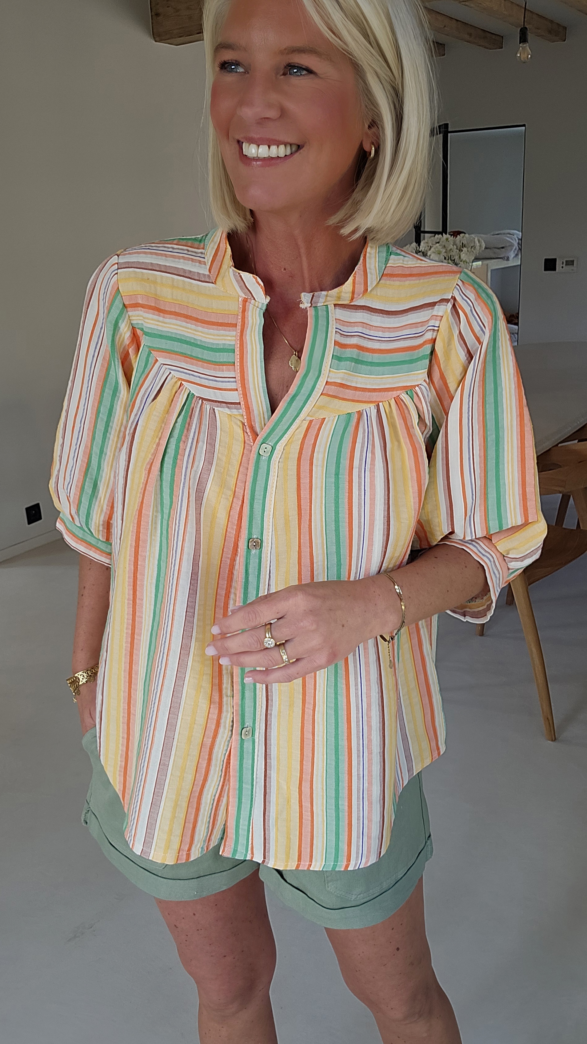 BIEKE cotton striped blouse