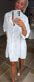 GOLDEN FLOWER tetra shirt dress white