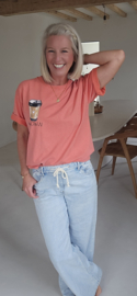 I LOVE COFFEE cotton T-shirt washed peach