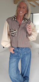 NINI oversized cotton striped shirt beige