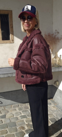 TONIA pu teddy jacket burgundy