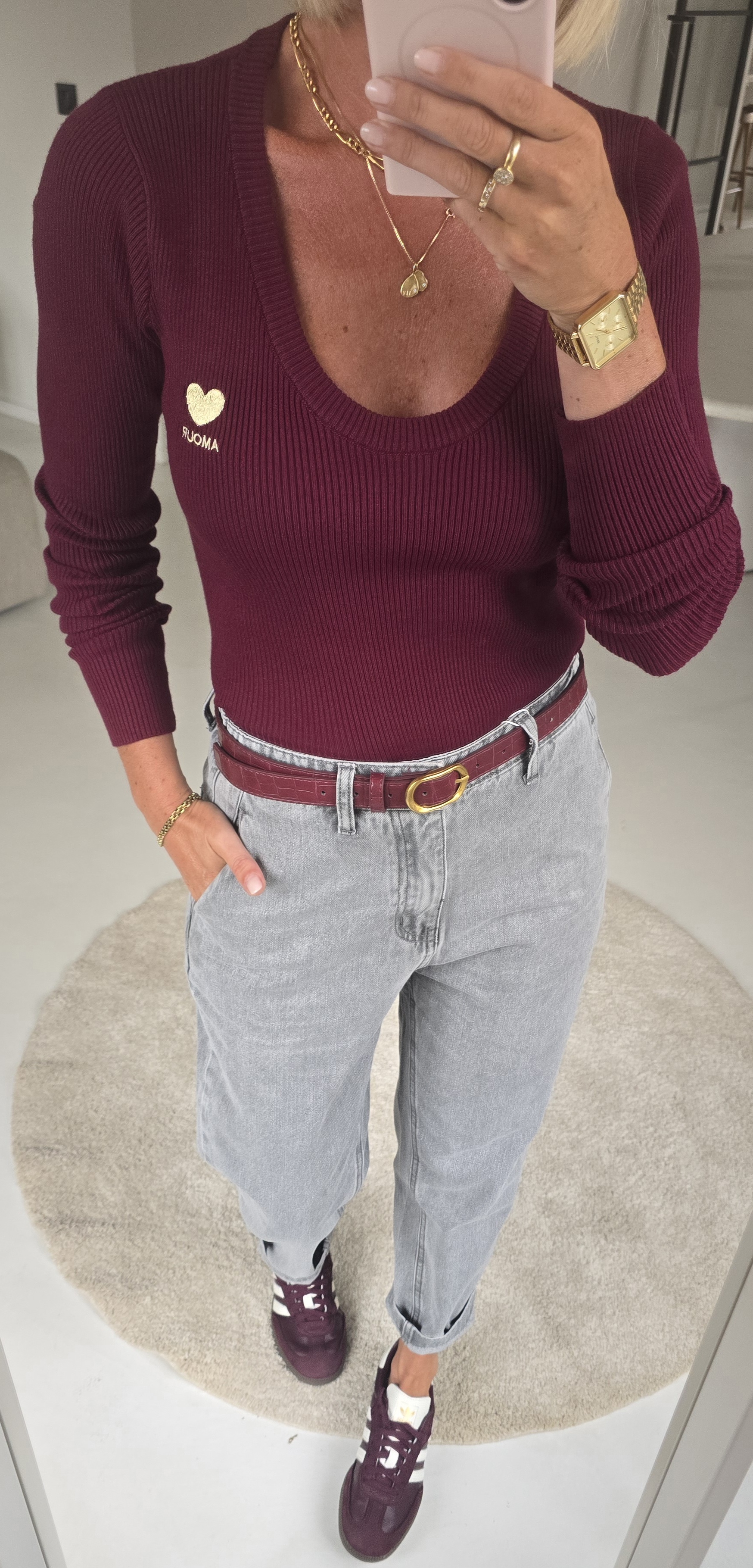 AMOUR warm v-neck longsleeve burgundy