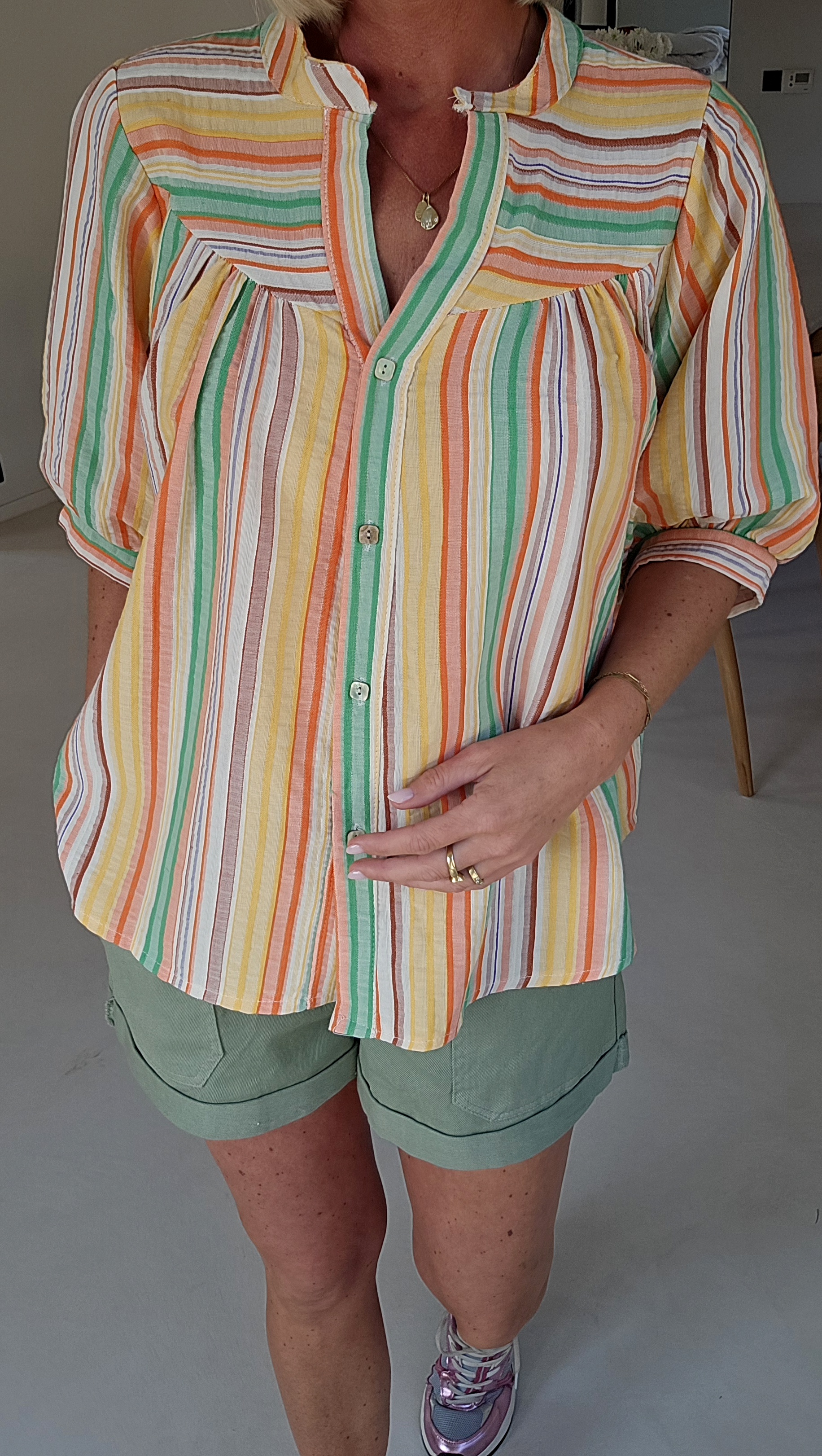 BIEKE cotton striped blouse