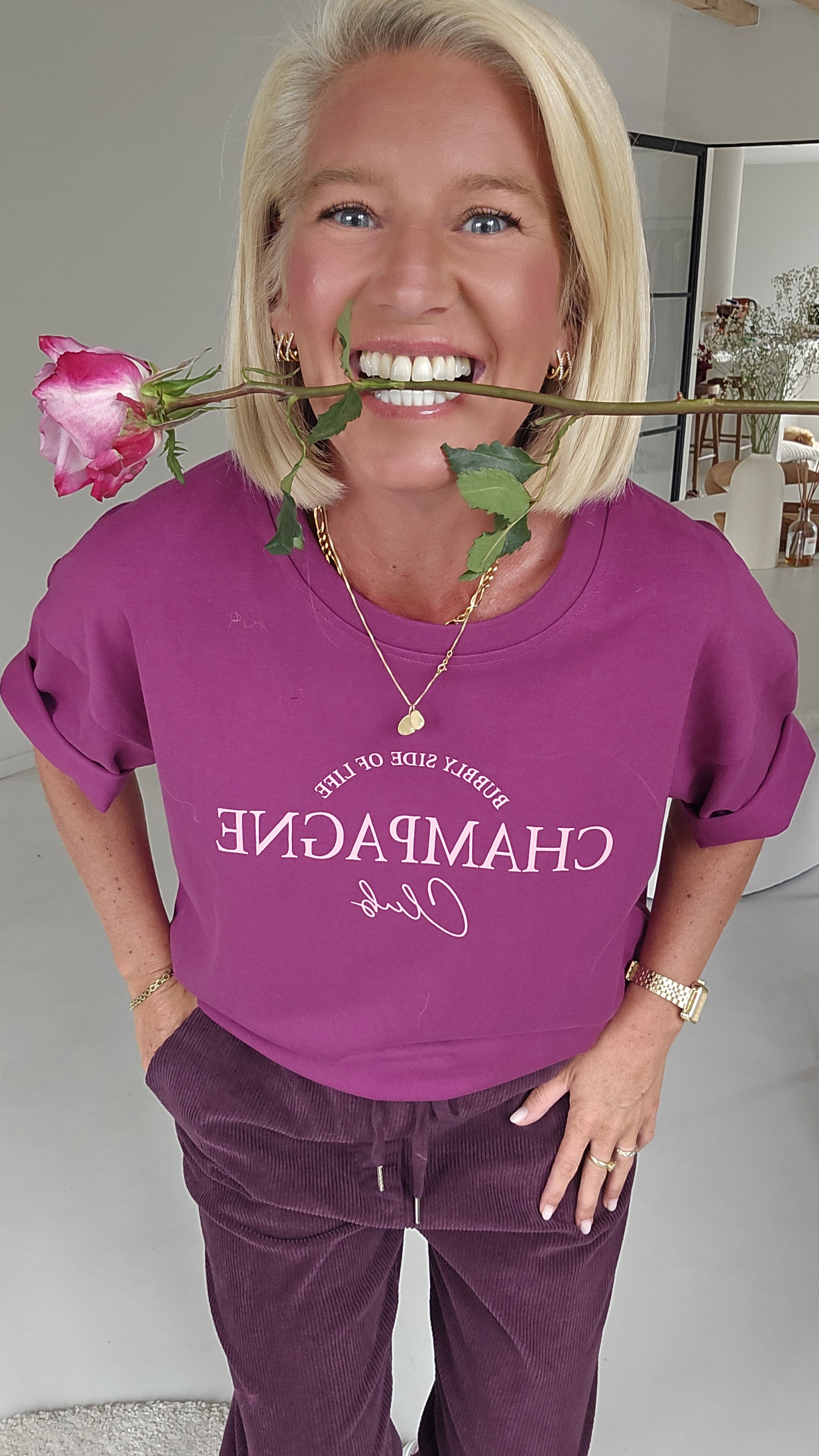 CHAMPAGNE CLUB cotton tee aubergine