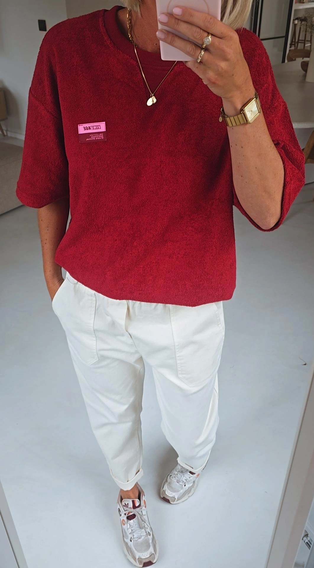 VINTAGE short-sleeved terry sweatshirt burgundy