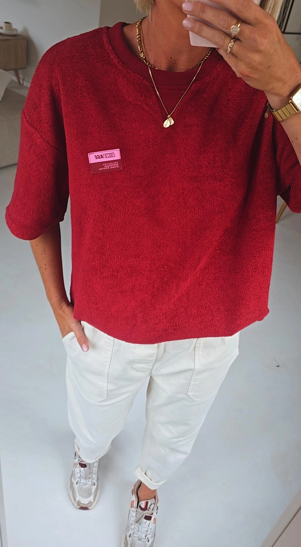 VINTAGE short-sleeved terry sweatshirt burgundy