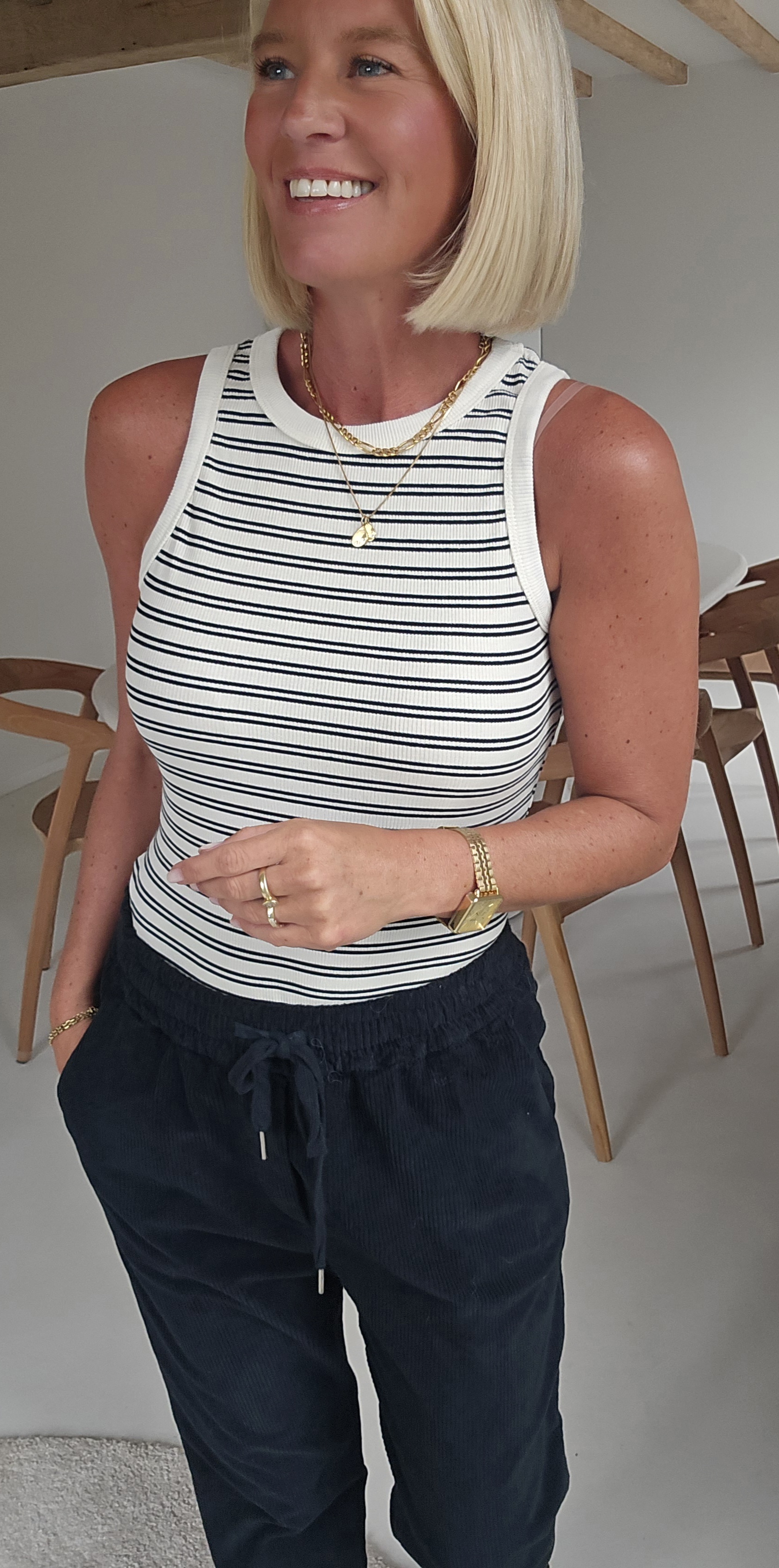 INCI striped cotton top ecru