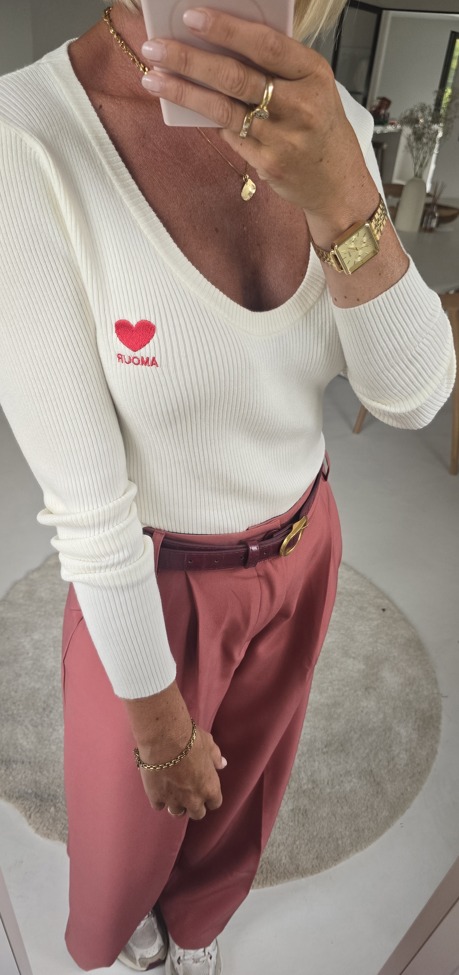 AMOUR warm v-neck longsleeve ecru